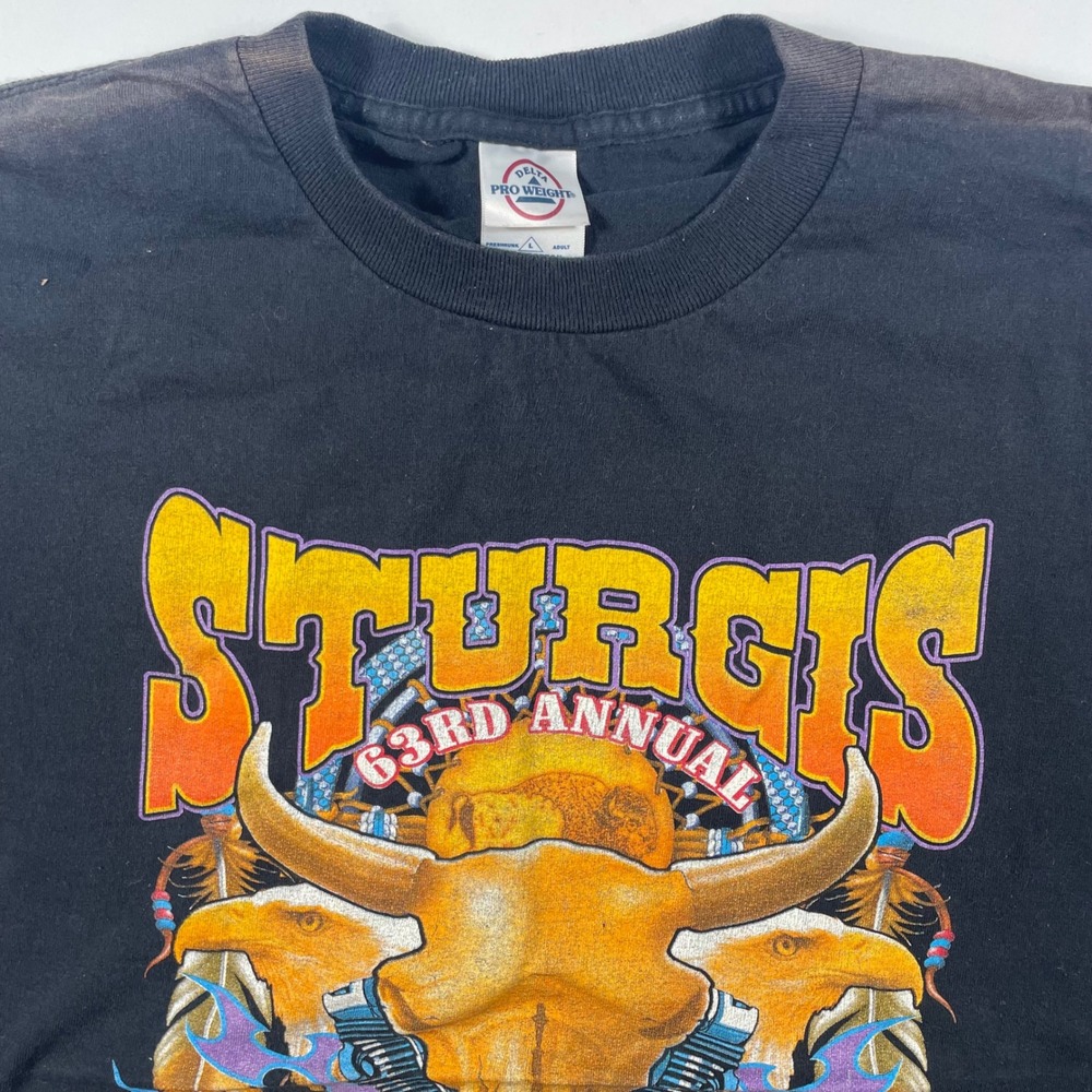 Sturgis T-Shirt Mens L 2003 Black Hills Rally Graphic Black VTG Delta Pro Weight
